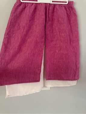 🌟 Vintage TSD 100% Linen Layered Midi Skirt Split Overlay 🌟